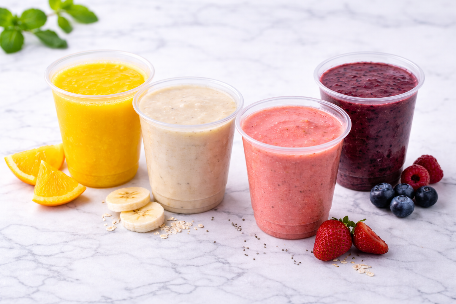 Smoothies, juices and waters